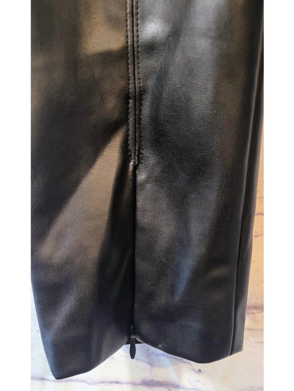 Peace of Cloth Black Vegan Leather Pants Tapered Ankle Zip Pull On Size S Chic - Picture 4 of 10